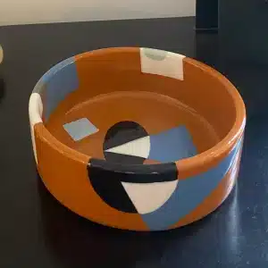Vide-poche style « cubiste » tonalité terre de Sienne et bleue