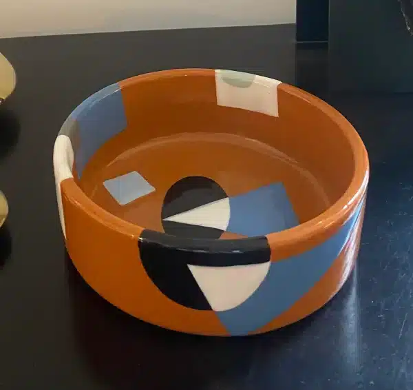 Vide-poche style « cubiste » tonalité terre de Sienne et bleue