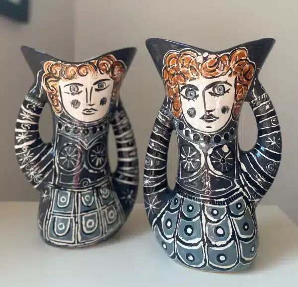Pair of vases from a manufactory of Vallauris dated from the 1950's, reimagined "the ladies"