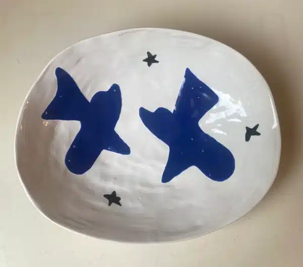 Coupelle ovale bleue & blanc « colombes » – Image 2