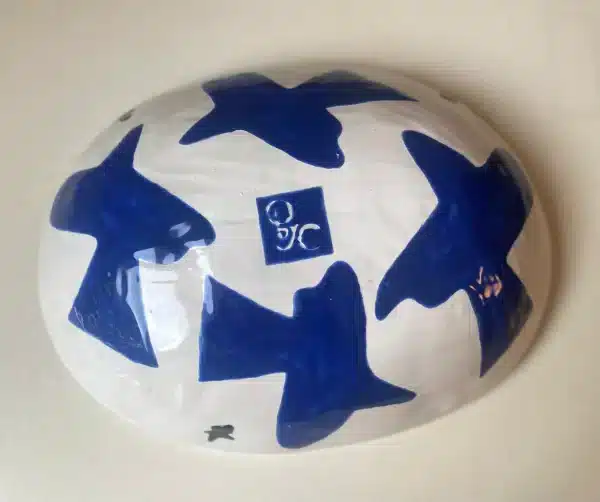 Coupelle ovale bleue & blanc « colombes » – Image 3