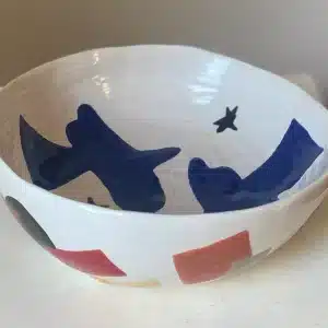 Saladier coloré blanc & bleu cubiste « colombes »